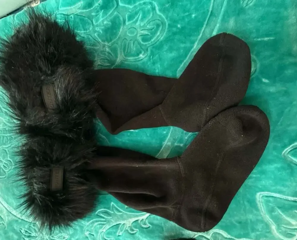 Hunter Original Gloss Short Black Rain Boots with Faux Fur Liners